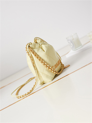 Cha.nel 22 Mini Handbag Shiny Calfskin Gold Tone Metal Yellow AS3980