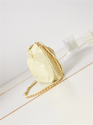 Cha.nel 22 Mini Handbag Shiny Calfskin Gold Tone Metal Yellow AS3980