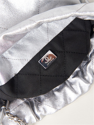 Cha.nel 22 Mini Handbag Metallic Shaded Calfskin Silver Tone Metal  AS3980