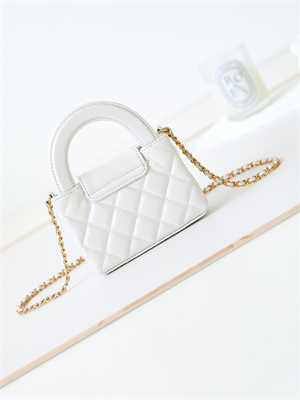 Chanel Clutch With Chain Shiny Aged Calfskin Gold-Tone Metal White AP3435