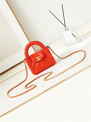 Chanel Clutch With Chain Shiny Aged Calfskin Gold-Tone Metal Orange  AP3435