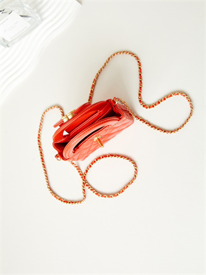 Chanel Clutch With Chain Shiny Aged Calfskin Gold-Tone Metal Orange  AP3435