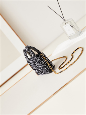 Chanel Clutch With Chain Black and White Tweed  Gold-Tone Metal  AP3435