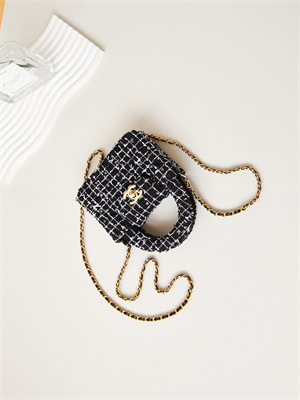 Chanel Clutch With Chain Black and White Tweed  Gold-Tone Metal  AP3435