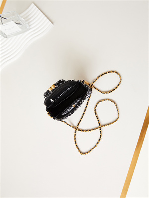 Chanel Clutch With Chain Black and White Tweed  Gold-Tone Metal  AP3435