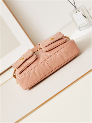 Chanel Hobo Handbag Shiny calfskin Gold Tone Metal Pink AS4743