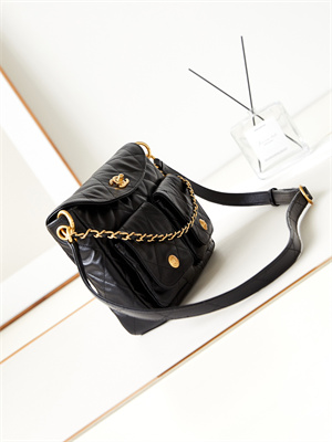 Chanel Hobo Handbag Shiny calfskin Gold Tone Metal Black AS4743