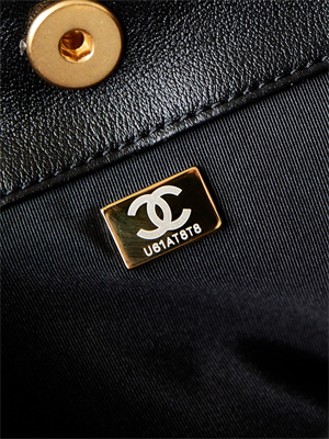 Chanel Hobo Handbag Shiny calfskin Gold Tone Metal Black AS4743