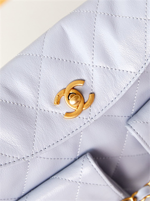 Chanel Hobo Handbag Shiny calfskin Gold Tone Metal Blue AS4743