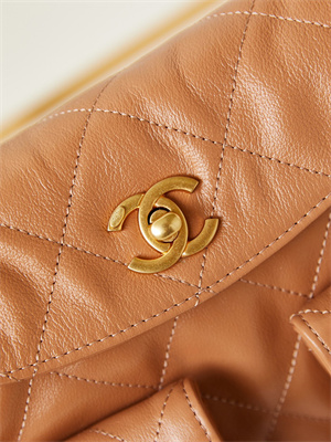 Chanel Hobo Handbag Shiny calfskin Gold Tone Metal Brown AS4743