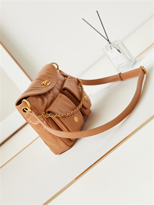 Chanel Hobo Handbag Shiny calfskin Gold Tone Metal Brown AS4743