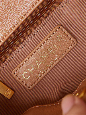 Chanel Hobo Handbag Shiny calfskin Gold Tone Metal Brown AS4743