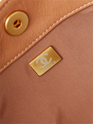 Chanel Hobo Handbag Shiny calfskin Gold Tone Metal Brown AS4743