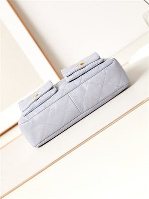 Chanel Large Hobo Handbag Shiny calfskin Gold Tone Metal Blue AS4668