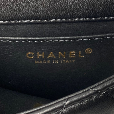 Chanel Mini Flap Bag With Top Handle Lambskin, Resin & Gold-Tone Metal Black Color AS4847