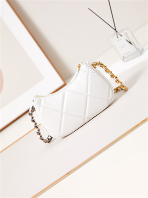 CHANEL 19 CLUTCH WITH CHAIN Shiny Lambskin, Gold-Tone, Silver-Tone & Ruthenium-Finish Metal White AP3763