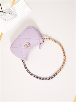 CHANEL 19 CLUTCH WITH CHAIN Shiny Lambskin, Gold-Tone, Silver-Tone & Ruthenium-Finish Metal Lilac AP3763