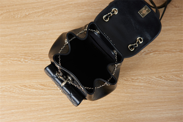 Cha.nel Duma Backpack Lambskin Gold Tone Metal Black AS2908