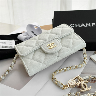Chanel Belt bag With Chain Grained Calfskin Gold Tone Metal White Color A81081