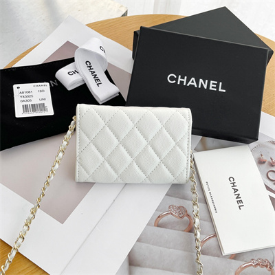 Chanel Belt bag With Chain Grained Calfskin Gold Tone Metal White Color A81081