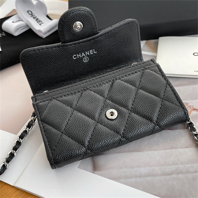 Chanel Belt bag With Chain Grained Calfskin Silver Tone Metal Black Color A81081