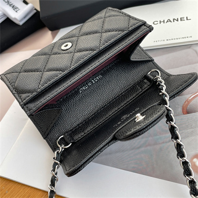 Chanel Belt bag With Chain Grained Calfskin Silver Tone Metal Black Color A81081