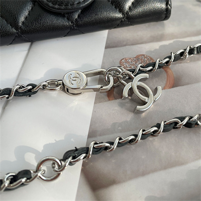 Chanel Belt bag With Chain Lambskin Silver Tone Metal Black Color A81081