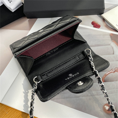 Chanel Belt bag With Chain Lambskin Silver Tone Metal Black Color A81081