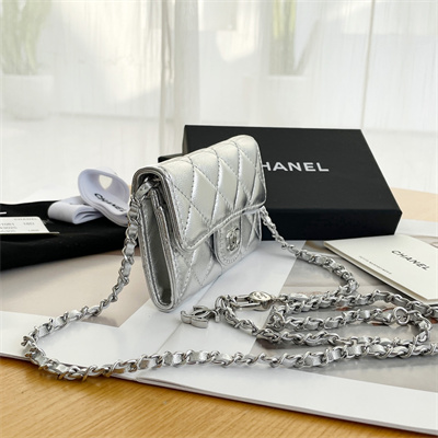 Chanel Belt bag With Chain Metallic Lambskin Silver Tone Metal Silver Color A81081