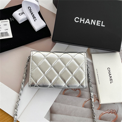 Chanel Belt bag With Chain Metallic Lambskin Silver Tone Metal Silver Color A81081