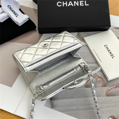 Chanel Belt bag With Chain Metallic Lambskin Silver Tone Metal Silver Color A81081