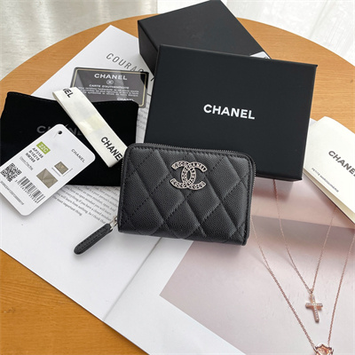 Chanel Zippy Coin Purse Grained Calfskin Silver Tone Metal Black AP3831