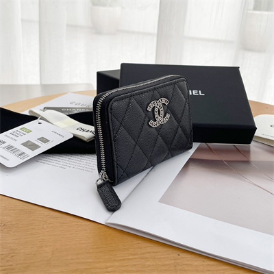 Chanel Zippy Coin Purse Grained Calfskin Silver Tone Metal Black AP3831