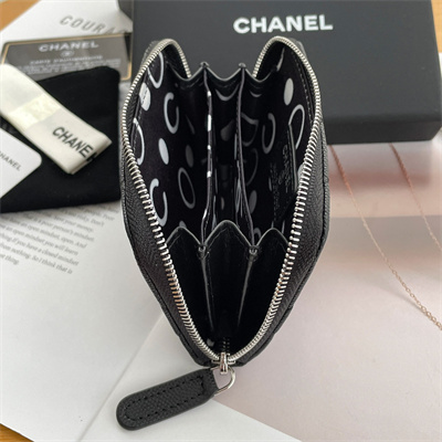 Chanel Zippy Coin Purse Grained Calfskin Silver Tone Metal Black AP3831