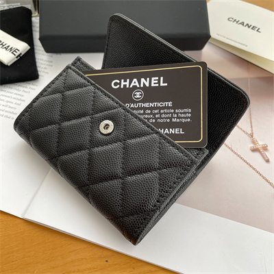 Chanel Wallet Grained Calfskin Silver Tone Metal Black AP3832