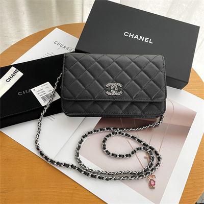 Chanel Wallet On Chain Grained Calfskin Silver Tone Metal Black AP3839