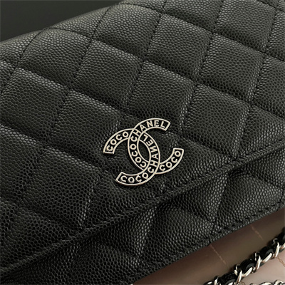 Chanel Wallet On Chain Grained Calfskin Silver Tone Metal Black AP3839