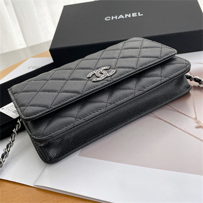 Chanel Wallet On Chain Grained Calfskin Silver Tone Metal Black AP3839