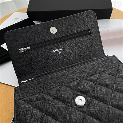 Chanel Wallet On Chain Grained Calfskin Silver Tone Metal Black AP3839