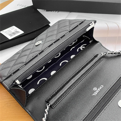 Chanel Wallet On Chain Grained Calfskin Silver Tone Metal Black AP3839