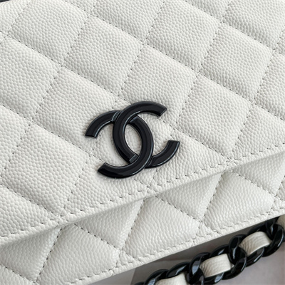Chanel Wallet On Chain Grained Calfskin Black Tone Metal White A81059