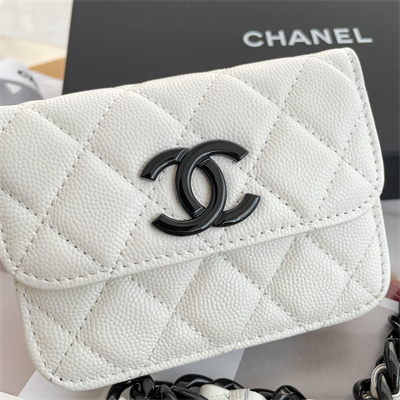 Chanel Belt bag Grained Calfskin Black Tone Metal White A81088
