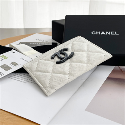 Chanel Classic Card Holder Grained Calfskin Black Tone Metal White AP1967