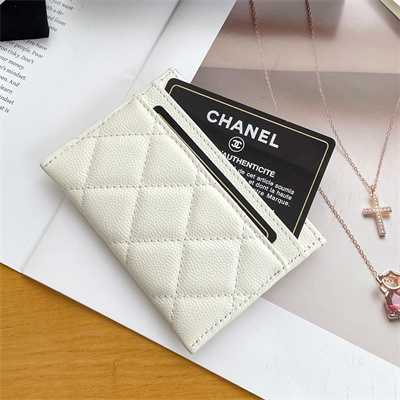 Chanel Classic Card Holder Grained Calfskin Black Tone Metal White AP1967