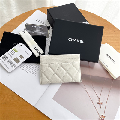 Chanel Classic Card Holder Grained Calfskin Black Tone Metal White AP1967