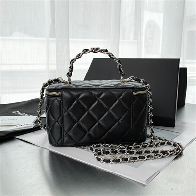 Chanel Vanity Case With Chain Lambskin Gold Tone Metal Black AP3333
