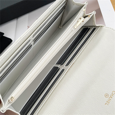 Chanel Long Flap Wallet Grained Calfskin White AP3396