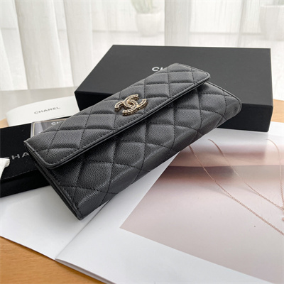Chanel Long Flap Wallet Grained Calfskin Black AP3396