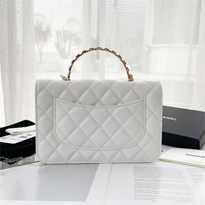 Chanel Clutch With Chain Lambskin Gold Tone Metal White AP3795