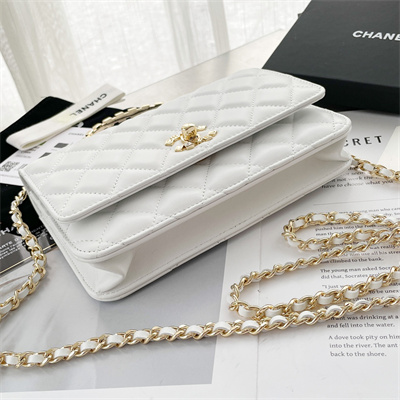Chanel Clutch With Chain Lambskin Gold Tone Metal White AP3795
